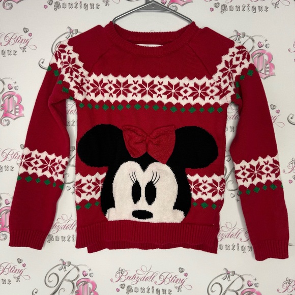 Disney Minnie Mouse sweater Christmas holidays sparkly bow 3D winter knit warm - Picture 2 of 10